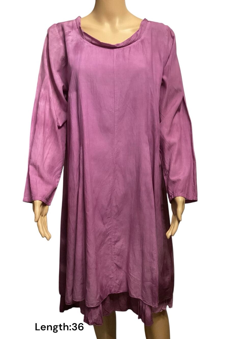 APU A People United Lagenlook Tunic Dress Sz M/L Purple Artsy Boho Layered Hem